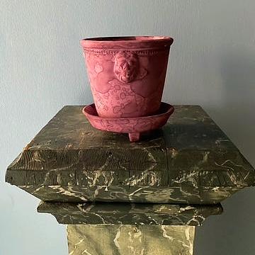 Purple Unglazed Lion Pot with Saucer on Legs | Handmade Erik Bendtsen Ceramics - Bon Ton goods
