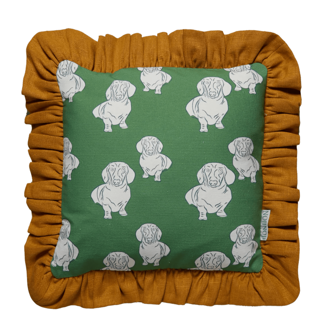 Queen Lauren Frill Cushion (Green/Mustard) - Bon Ton goods