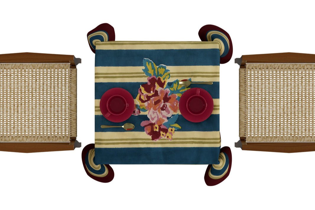 Queen Stripes Bouquet Peacock - Tablecloth 110X110 | Lisa Corti - Bon Ton goods