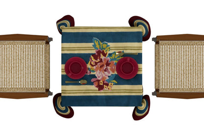 Queen Stripes Bouquet Peacock - Tablecloth 110X110 | Lisa Corti - Bon Ton goods