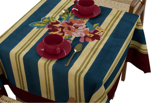 Queen Stripes Bouquet Peacock - Tablecloth 110X110 | Lisa Corti - Bon Ton goods