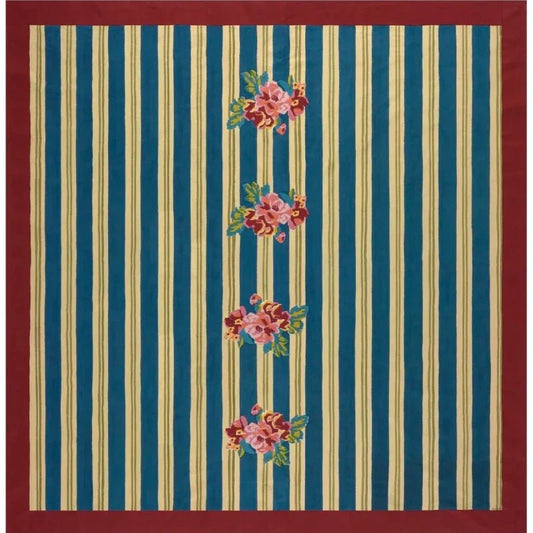 Queen Stripes Bouquet Peacock Tablecloth - 220X350 | Lisa Corti - Bon Ton goods