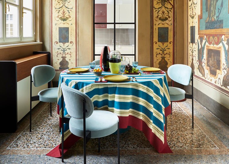 Queen Stripes Bouquet Peacock Tablecloth - 220X350 | Lisa Corti - Bon Ton goods