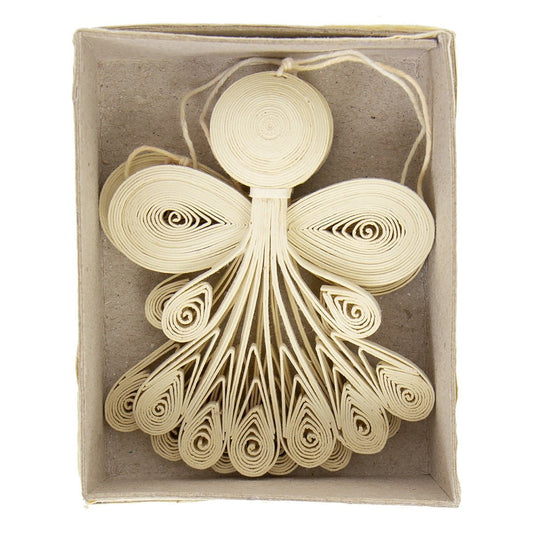 Quilled Angel Christmas Ornaments, Natural, Set of 2 - Bon Ton goods