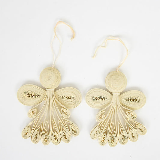 Quilled Angel Christmas Ornaments, Natural, Set of 2 - Bon Ton goods