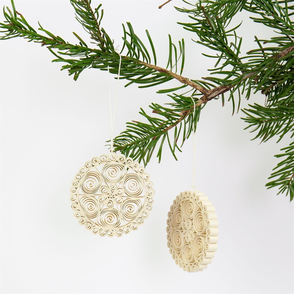 Quilled Ball Christmas Ornaments, Natural, Set of 2 - Bon Ton goods