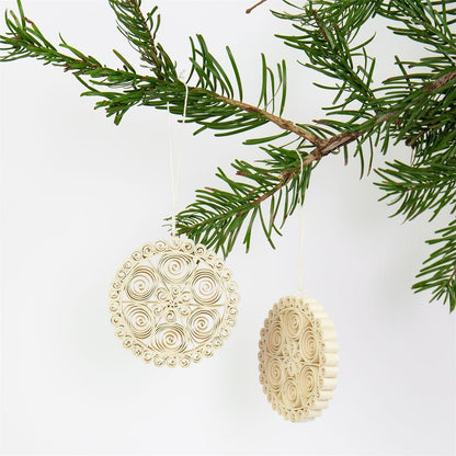 Quilled Ball Christmas Ornaments, Natural, Set of 2 - Bon Ton goods