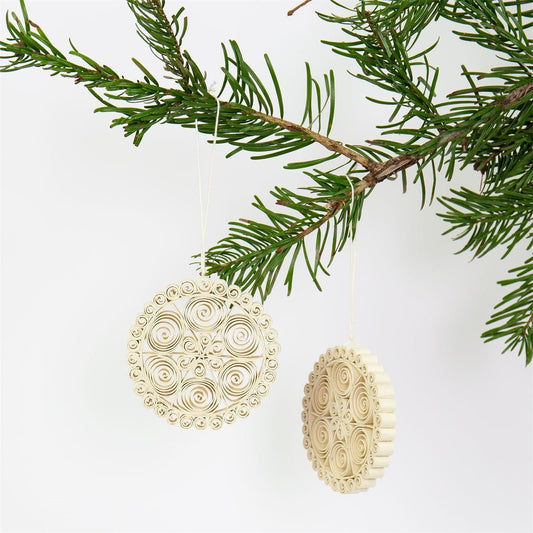 Quilled Ball Christmas Ornaments, Natural, Set of 2 - Bon Ton goods