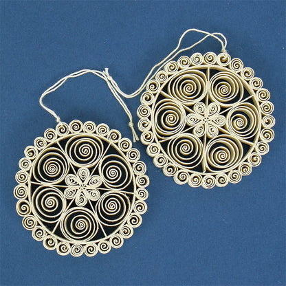 Quilled Ball Christmas Ornaments, Natural, Set of 2 - Bon Ton goods