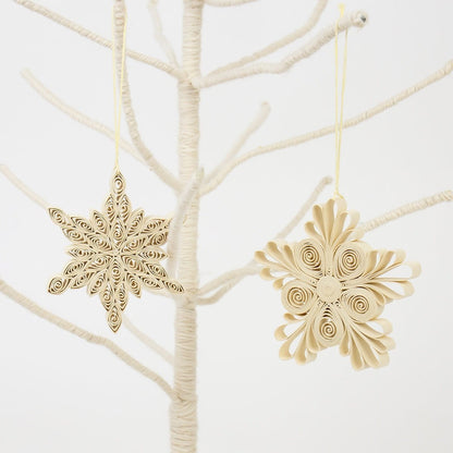 Quilled Snowflake Christmas Ornaments, Natural, Set of 2 - Bon Ton goods