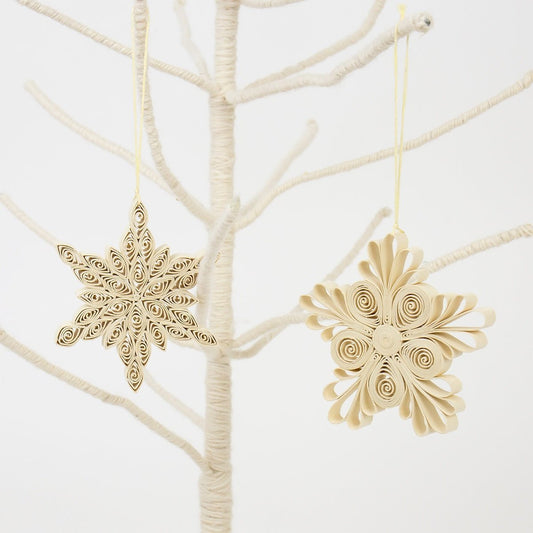 Quilled Snowflake Christmas Ornaments, Natural, Set of 2 - Bon Ton goods