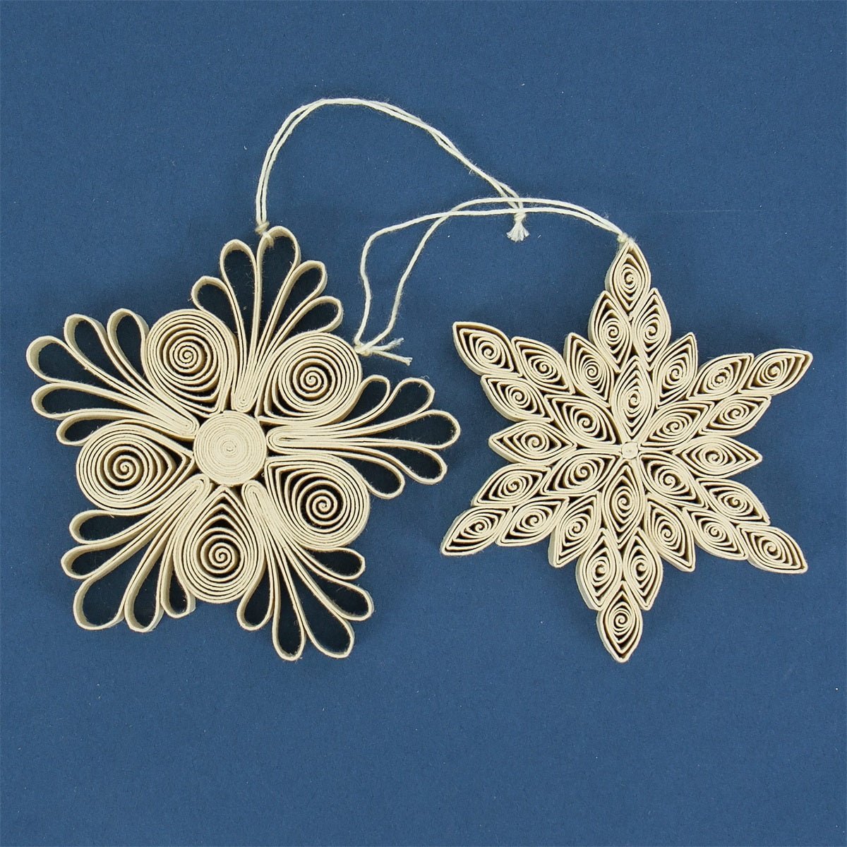 Quilled Snowflake Christmas Ornaments, Natural, Set of 2 - Bon Ton goods