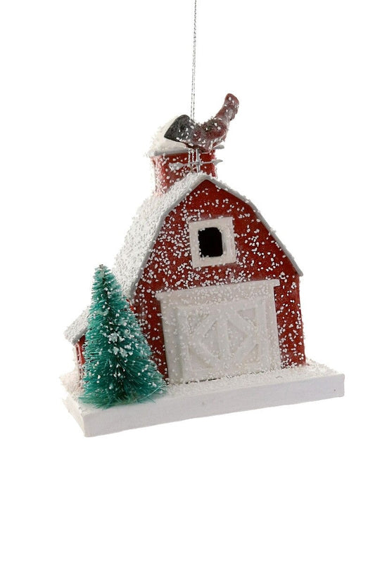 Red Barn with Chicken Christmas Ornament by Cody Foster