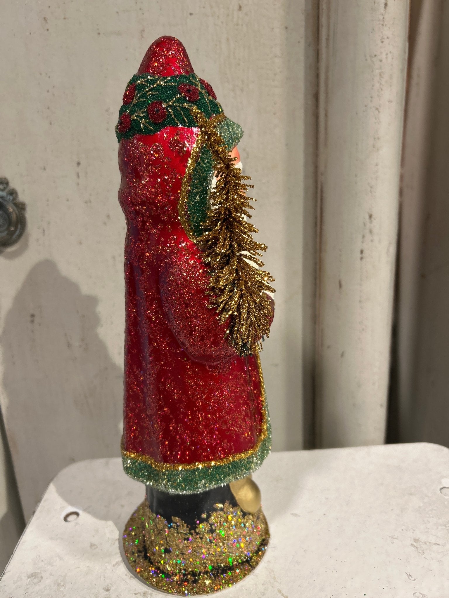 Red Beaded Santa with Holly Decoration and Wreath | Ino Schaller - Bon Ton goods