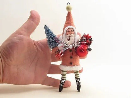 Red Giving Santa - Vintage Inspired Spun Cotton | Vintage by Crystal Spun Cotton Ornament - Bon Ton goods