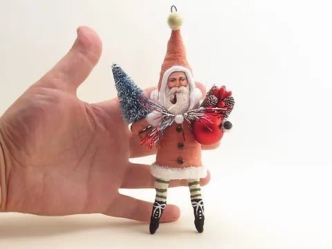 Red Giving Santa - Vintage Inspired Spun Cotton | Vintage by Crystal Spun Cotton Ornament - Bon Ton goods