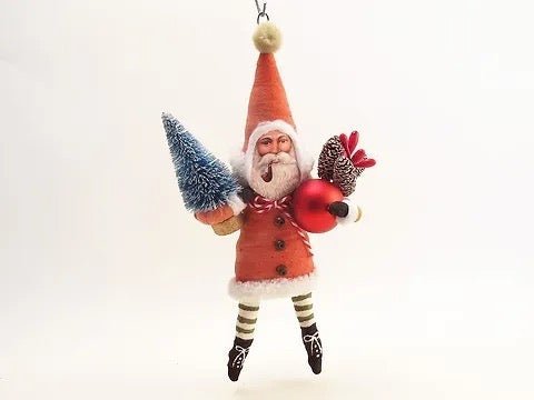 Red Giving Santa - Vintage Inspired Spun Cotton | Vintage by Crystal Spun Cotton Ornament - Bon Ton goods