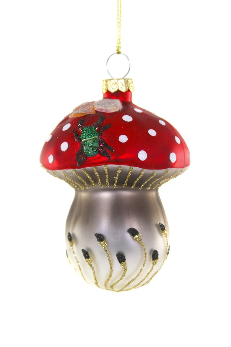 Red Glass Mushroom with Beetle | Christmas Ornament - Bon Ton goods
