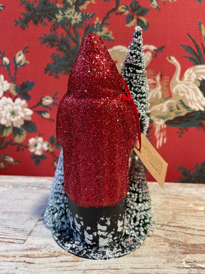Red Glitter Santa with Bag of Woodland Treats | Ino Schaller - Bon Ton goods