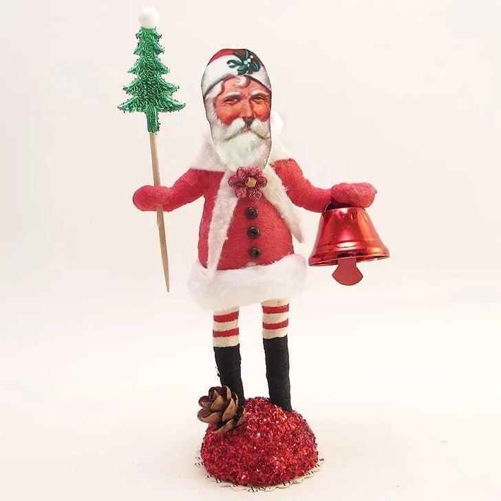 Red Jingle Bell Santa Figure - Vintage Inspired Spun Cotton | Vintage by Crystal Spun Cotton Ornament - Bon Ton goods