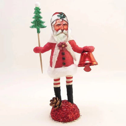 Red Jingle Bell Santa Figure - Vintage Inspired Spun Cotton | Vintage by Crystal Spun Cotton Ornament - Bon Ton goods