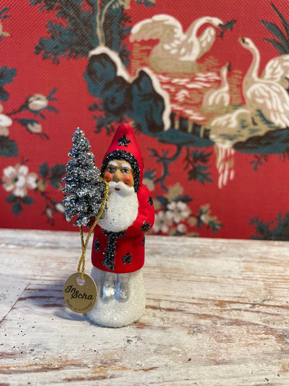 Red Onyx Star Santa Holding Tree | Ino Schaller - Bon Ton goods