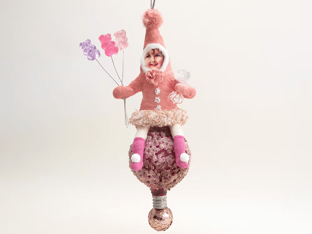 Red Popcorn Ball Elf Ornament | Vintage by Crystal Spun Cotton Ornament - Bon Ton goods