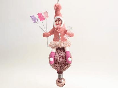 Red Popcorn Ball Elf Ornament | Vintage by Crystal Spun Cotton Ornament - Bon Ton goods