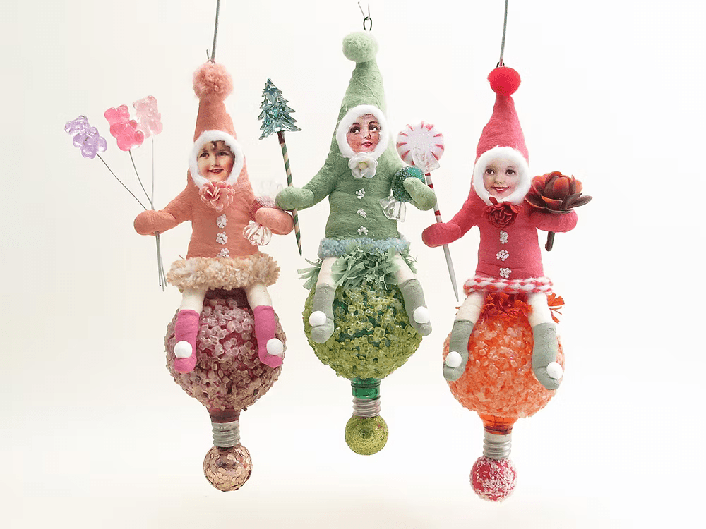 Red Popcorn Ball Elf Ornament | Vintage by Crystal Spun Cotton Ornament - Bon Ton goods