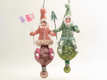Red Popcorn Ball Elf Ornament | Vintage by Crystal Spun Cotton Ornament - Bon Ton goods