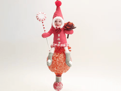 Red Popcorn Ball Elf Ornament | Vintage by Crystal Spun Cotton Ornament - Bon Ton goods