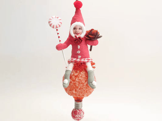 Red Popcorn Ball Elf Ornament | Vintage by Crystal Spun Cotton Ornament - Bon Ton goods