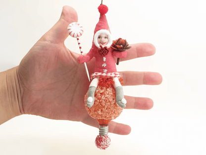 Red Popcorn Ball Elf Ornament | Vintage by Crystal Spun Cotton Ornament - Bon Ton goods