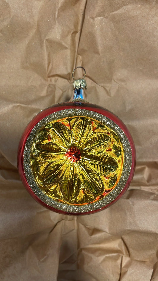 Red Reflecting Ball with Velvet Pattern| Nostalgie Christbaumschmuck - Bon Ton goods