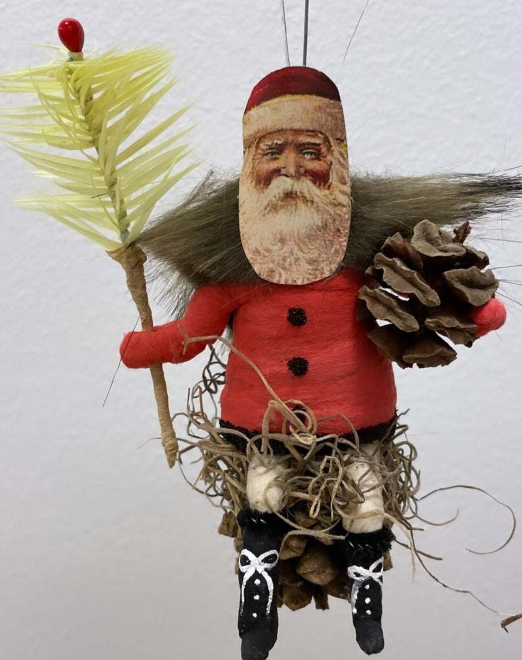 Red Santa Goose Feather Sprig Ornament - Vintage Inspired Spun Cotton - Bon Ton goods