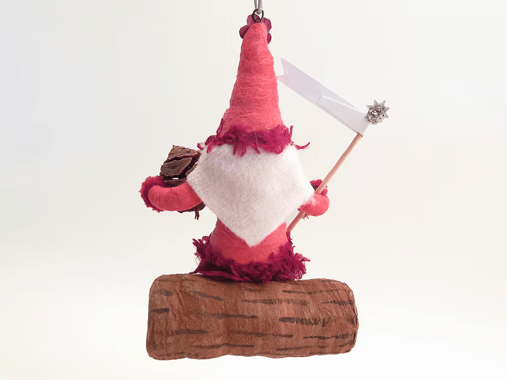 Red Santa On Log Ornament | Vintage by Crystal Spun Cotton Ornament - Bon Ton goods
