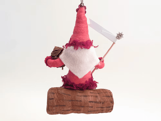 Red Santa On Log Ornament | Vintage by Crystal Spun Cotton Ornament - Bon Ton goods