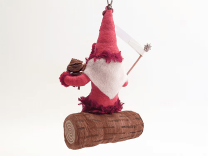 Red Santa On Log Ornament | Vintage by Crystal Spun Cotton Ornament - Bon Ton goods