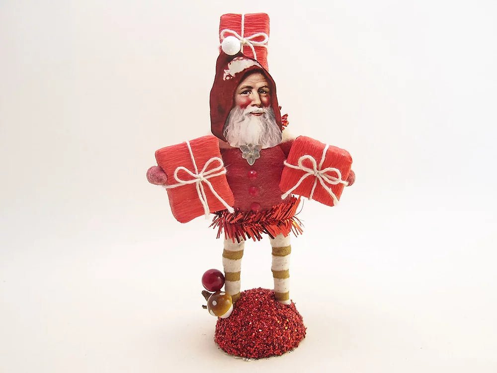 Red Santa With Presents Figure - Vintage Inspired Spun Cotton | Vintage by Crystal Spun Cotton Ornament - Bon Ton goods