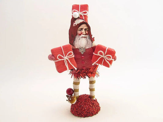 Red Santa With Presents Figure - Vintage Inspired Spun Cotton | Vintage by Crystal Spun Cotton Ornament - Bon Ton goods