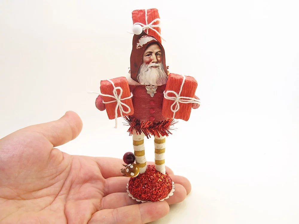 Red Santa With Presents Figure - Vintage Inspired Spun Cotton | Vintage by Crystal Spun Cotton Ornament - Bon Ton goods