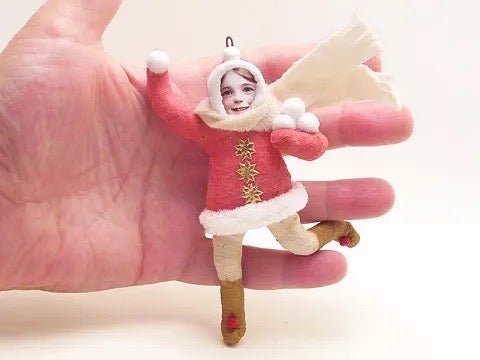 Red Snowball Thrower - Vintage Inspired Spun Cotton | Vintage by Crystal Spun Cotton Ornament - Bon Ton goods