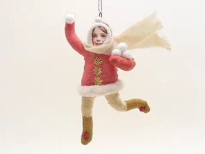 Red Snowball Thrower - Vintage Inspired Spun Cotton | Vintage by Crystal Spun Cotton Ornament - Bon Ton goods