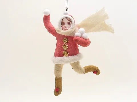 Red Snowball Thrower - Vintage Inspired Spun Cotton | Vintage by Crystal Spun Cotton Ornament - Bon Ton goods