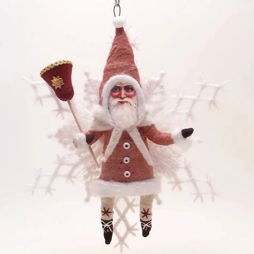 Red Snowflake Santa Ornament - Vintage Inspired Spun Cotton - Bon Ton goods