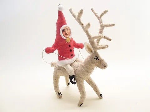Reindeer Rider - Vintage Inspired Spun Cotton | Vintage by Crystal Spun Cotton Ornament - Bon Ton goods