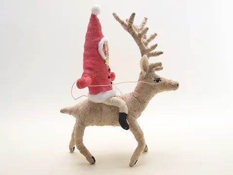 Reindeer Rider - Vintage Inspired Spun Cotton | Vintage by Crystal Spun Cotton Ornament - Bon Ton goods