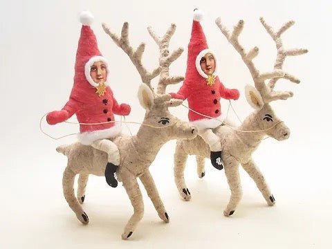 Reindeer Rider - Vintage Inspired Spun Cotton | Vintage by Crystal Spun Cotton Ornament - Bon Ton goods