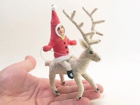 Reindeer Rider - Vintage Inspired Spun Cotton | Vintage by Crystal Spun Cotton Ornament - Bon Ton goods