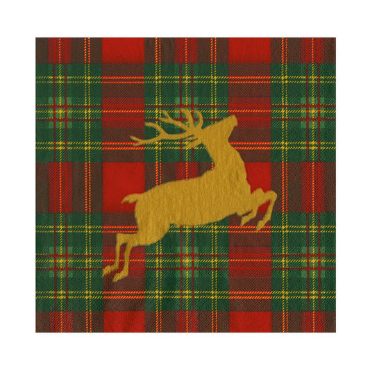 Reindeer Tartan Red Luncheon Napkins | Caspari - Bon Ton goods